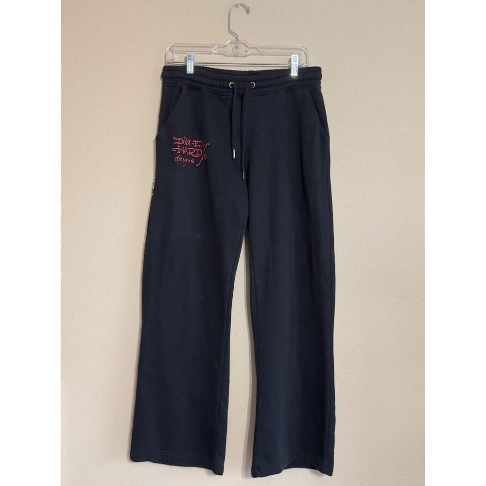 Ed Hardy Love Kills Slowly Black Sweatpants Wide Leg Y2K Graphic EHW8200-15 M
